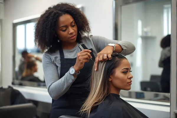 Hair coloring foils being applied