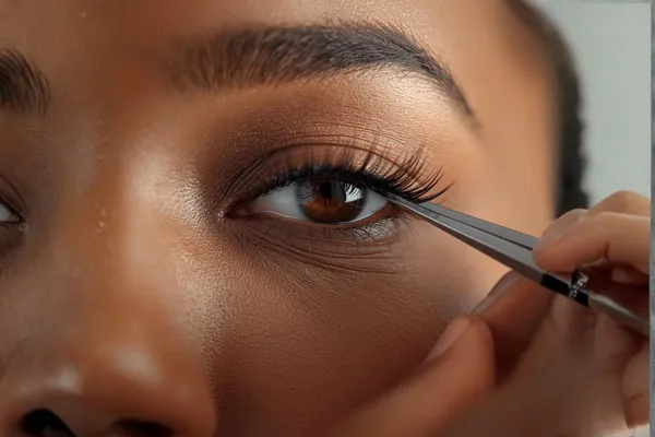 Close-up of long, full lash extensions